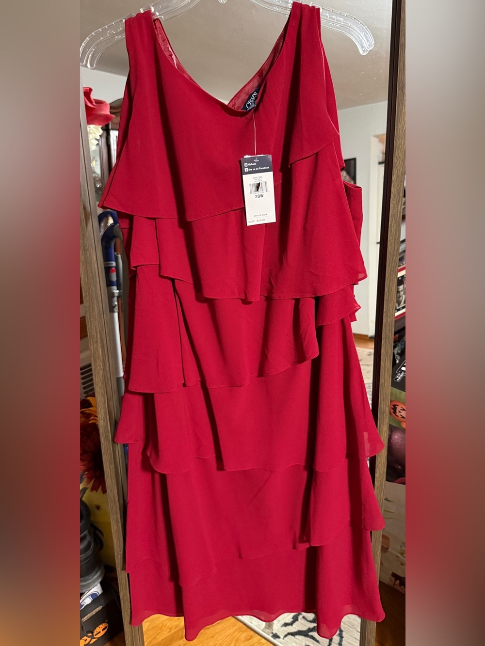 Chaps Red Tiered Ruffle Sleeveless Dress